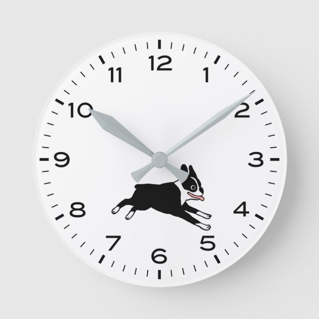 Niedliche Boston Terrier mit Stunden und Minuten Runde Wanduhr (Vorderseite)