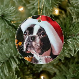 Niedliche Boston Terrier mit überwachter Weihnacht Keramik Ornament