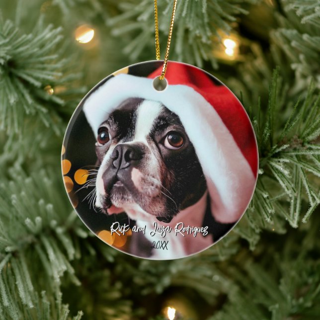 Niedliche Boston Terrier mit überwachter Weihnacht Keramik Ornament (Baum)