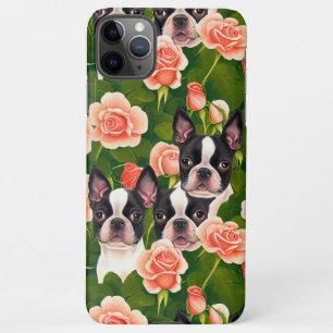 Niedliche Boston Terriers Verzauberter Rosengarten iPhone 11Pro Max Hülle
