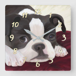 Niedliche Bostoner Terrier-Wanduhr Quadratische Wanduhr