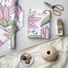 Niedliche botanische Blume rosa und grün Geschenkpapier