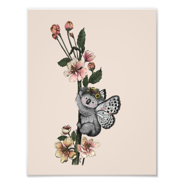 Niedliche botanische Koala Beary Watercolor Illust Fotodruck (Vorne)
