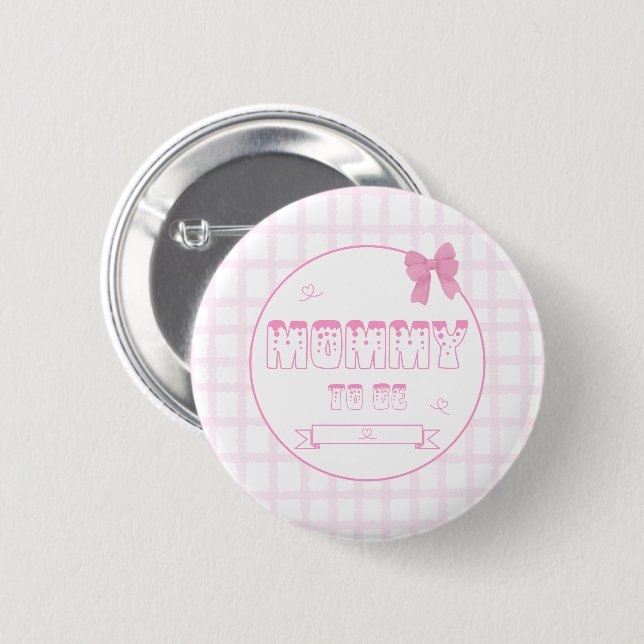 Niedliche Bow Pastel Pink Gingham Mommy-to-be-Tast Button (Vorne & Hinten)