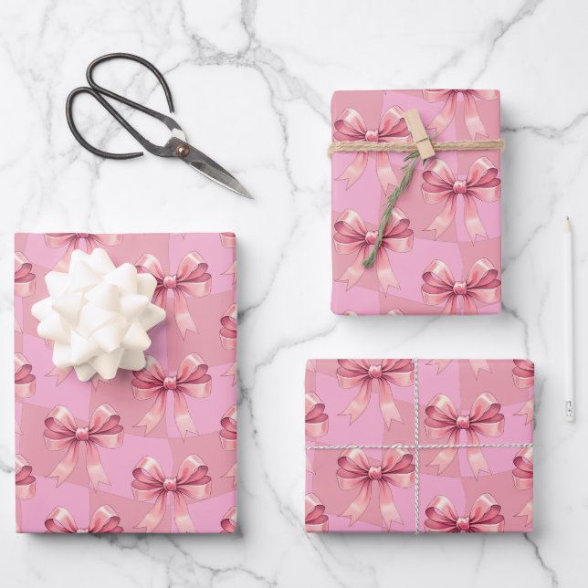 Niedliche Bows Rosa Weihnachten Geschenkpapier Set (Vorderseite)