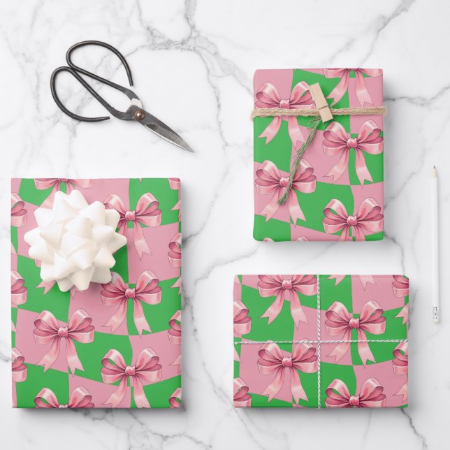 Niedliche Bows Rosa Weihnachten Geschenkpapier Set (Vorderseite)