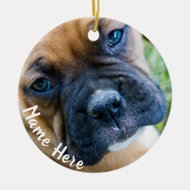 Niedliche Boxer-Welpen-Weihnachtsverzierung Keramik Ornament (Vorne)