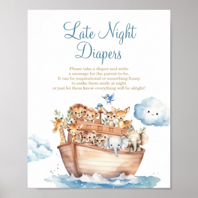 Niedliche Boy Noah's Ark Baby Dusche Spate Night D Poster (Vorne)