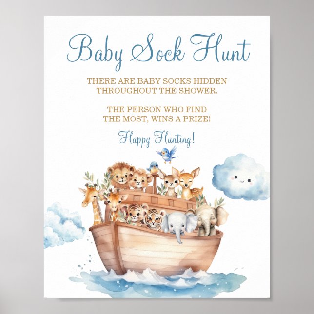 Niedliche Boy Noah's Ark Baby Shower Baby Sock Hun Poster (Vorne)
