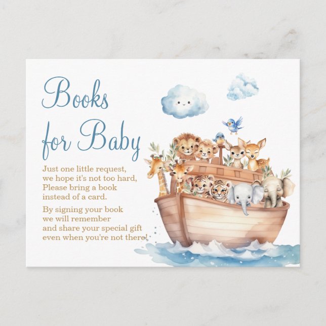 Niedliche Boy Noah's Ark Baby Shower Books für Bab Postkarte (Vorderseite)