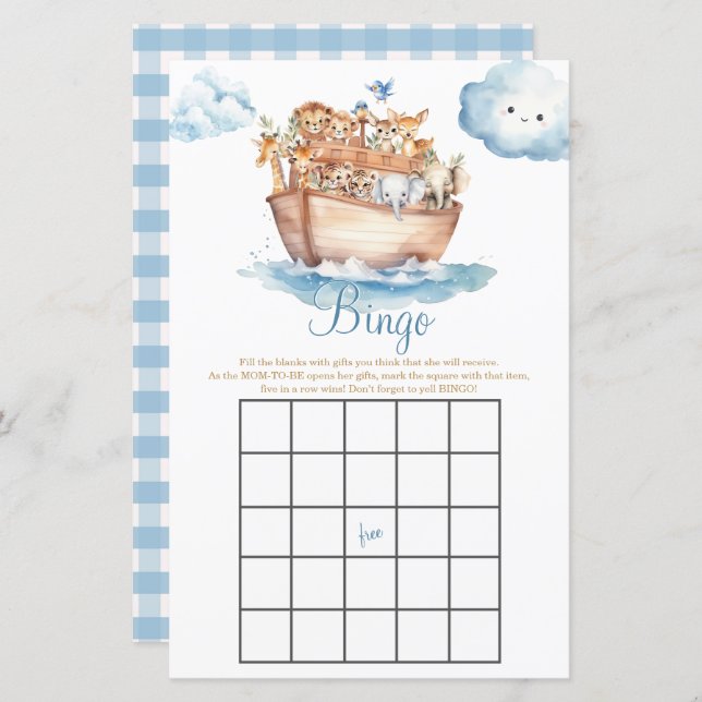 Niedliche Boy Noah's Ark Baby Shower Cloud Bingo G (Vorne/Hinten)