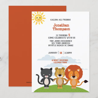 Niedliche Boys Animal Friends Kindergeburtstag Par Einladung