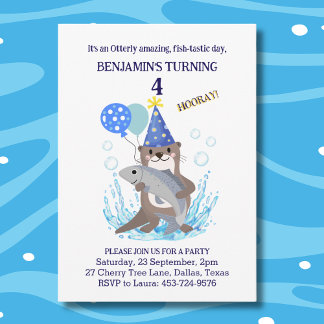 Niedliche Boys Blue Sea Otter Geburtstag Einladung