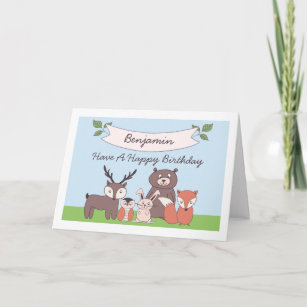 Niedliche Boys Woodland Tiere Geburtstagskarte Karte