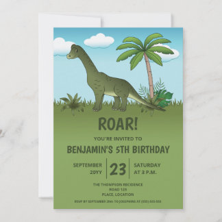 Niedliche Brachiosaurus Dinosaurier Kid's Geburtst Einladung
