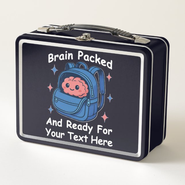 Niedliche "Brain Ready"-Version von Back-to-School Metall Brotdose (Vorderseite)