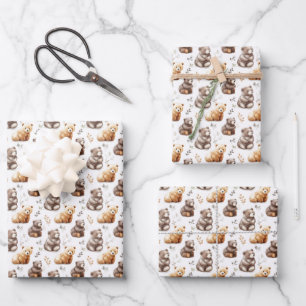Niedliche Braunbären auf Weiß Geschenkpapier Set