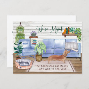 Niedliche braune Dackel Gemütlich Neue Zuhause-Bew Ankündigungspostkarte