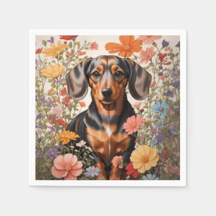 Niedliche braune Dackel und Kosmos-Blume Serviette