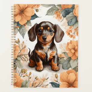 Niedliche braune Dackel Welpe Peach Floral Planer