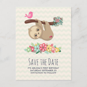 Niedliche braune Fahne, die Save the Date auf den  Postkarte
