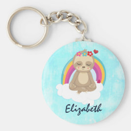 Niedliche braune Fahne, meditierend auf einer Wolk Schlüsselanhänger