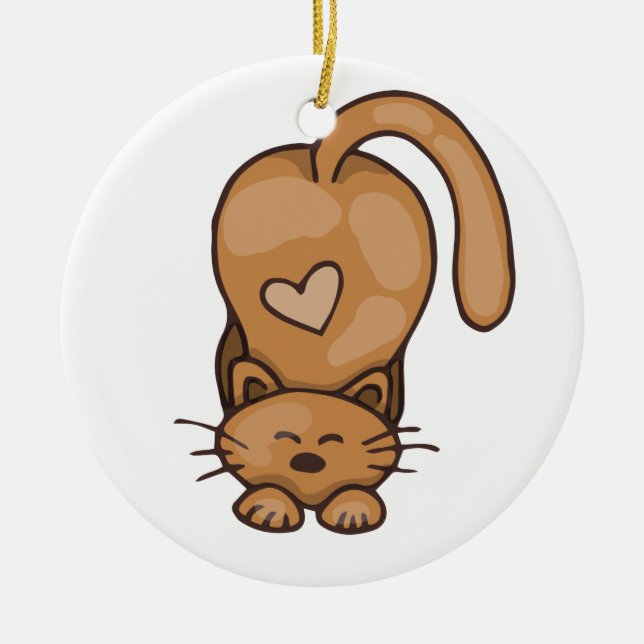 Niedliche braune Katze mit Herz Keramik Ornament (Vorne)