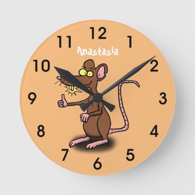Niedliche braune Ratte hält Cartoon auf Runde Wanduhr (Vorderseite)