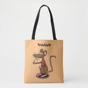 Niedliche braune Ratte hält Cartoon hoch