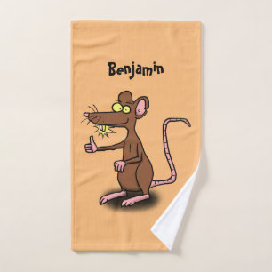 Niedliche braune Ratte hält Cartoon hoch Badhandtuch Set