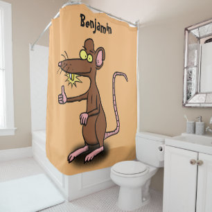 Niedliche braune Ratte hält Cartoon hoch Duschvorhang