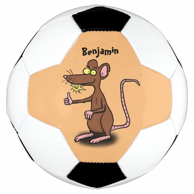 Niedliche braune Ratte hält Cartoon hoch Fußball (Vorderseite)