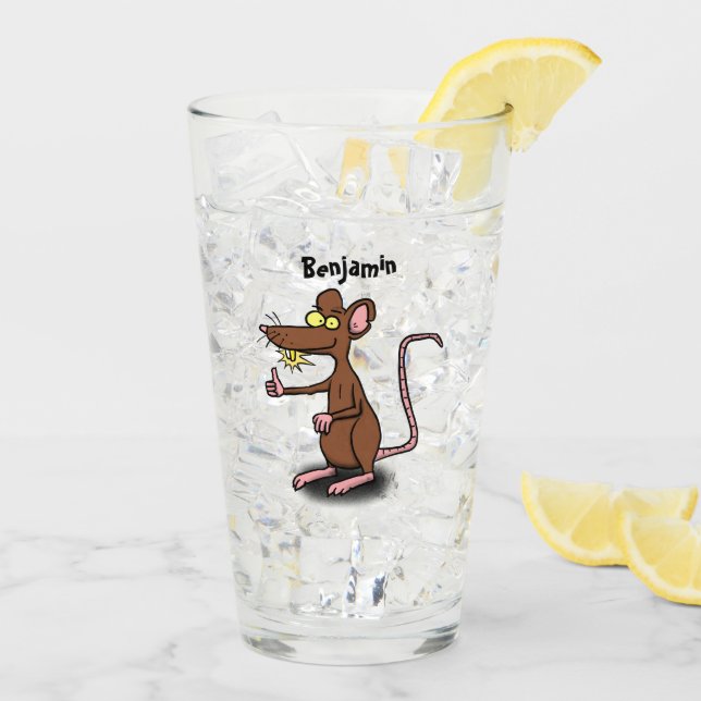 Niedliche braune Ratte hält Cartoon hoch Glas (Rückseite Ice)