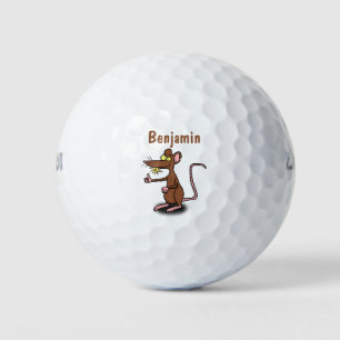 Niedliche braune Ratte hält Cartoon hoch Golfball