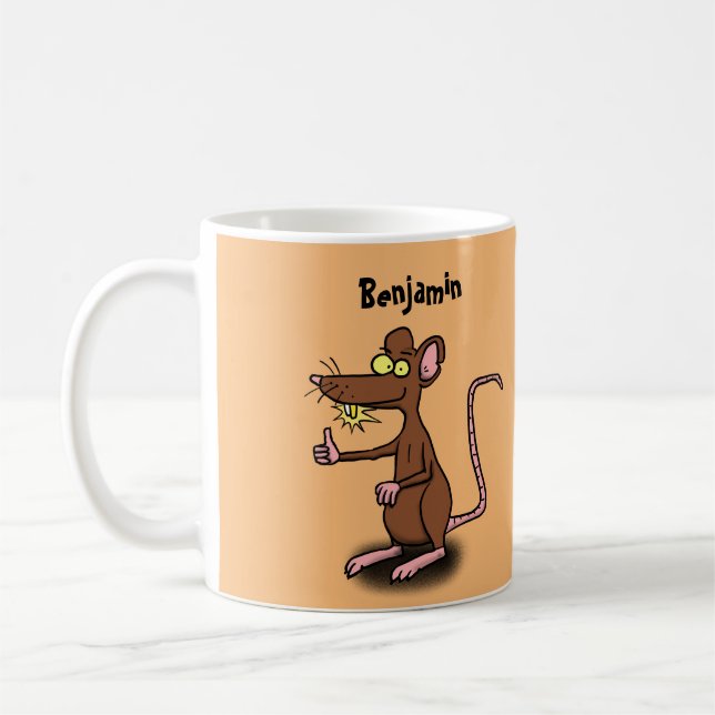 Niedliche braune Ratte hält Cartoon hoch Kaffeetasse (Links)