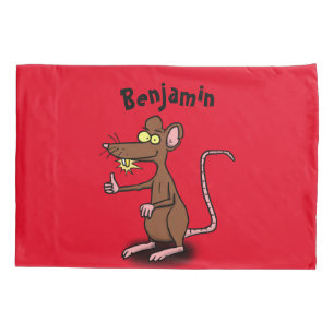 Niedliche braune Ratte hält Cartoon hoch Kissenbezug