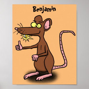 Niedliche braune Ratte hält Cartoon hoch Poster