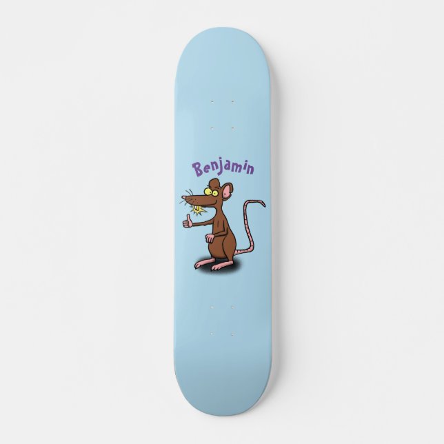 Niedliche braune Ratte hält Cartoon hoch Skateboard (Vorne)