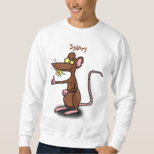 Niedliche braune Ratte hält Cartoon hoch Sweatshirt
