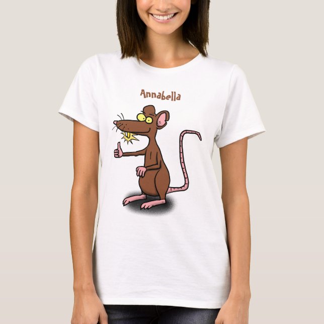 Niedliche braune Ratte hält Cartoon hoch T-Shirt (Vorderseite)