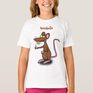 Niedliche braune Ratte hält Cartoon hoch T-Shirt
