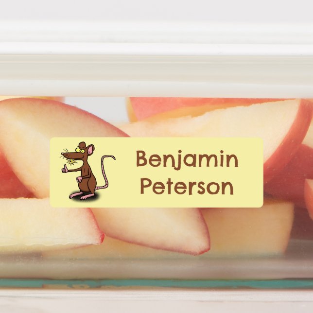 Niedliche braune Ratte hält Cartoon personalisiert Etiketten (Befestigt)