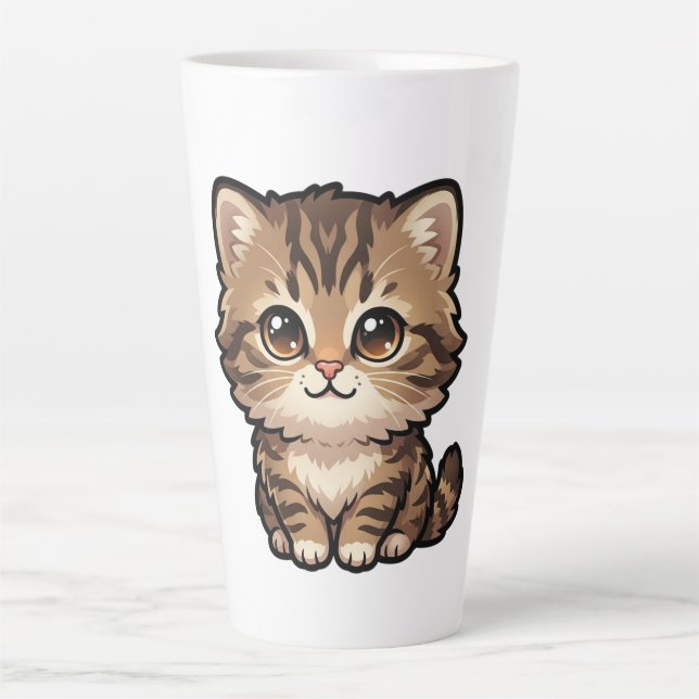 Niedliche braune Tabby-Kätzchen-Latte-Mug Milchtasse (Vorderseite)