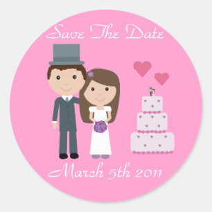 Niedliche Braut & Bräutigam und Pink Save the Date Runder Aufkleber