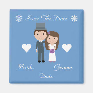 Niedliche Braut & Groom Blauer Winter Save the Dat Magnet