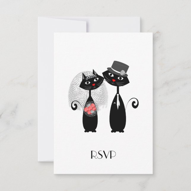 Niedliche Braut | Groom Wedding Cats Personalisier RSVP Karte (Vorderseite)