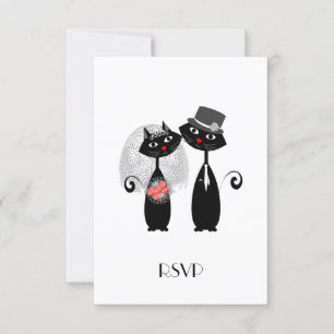 Niedliche Braut   Groom Wedding Cats Personalisier RSVP Karte