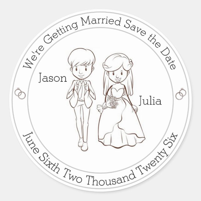Niedliche Braut und Bräuche Save the Date Runder Aufkleber (Vorderseite)