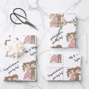 Niedliche Braut und Groom-Namen Weiß Geschenkpapier Set