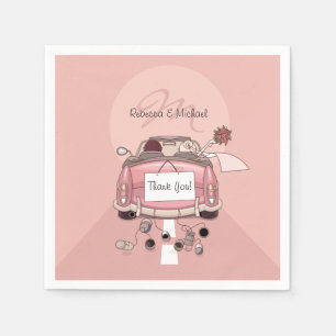 Niedliche Braut und Groom Pink Wegfahrer Serviette